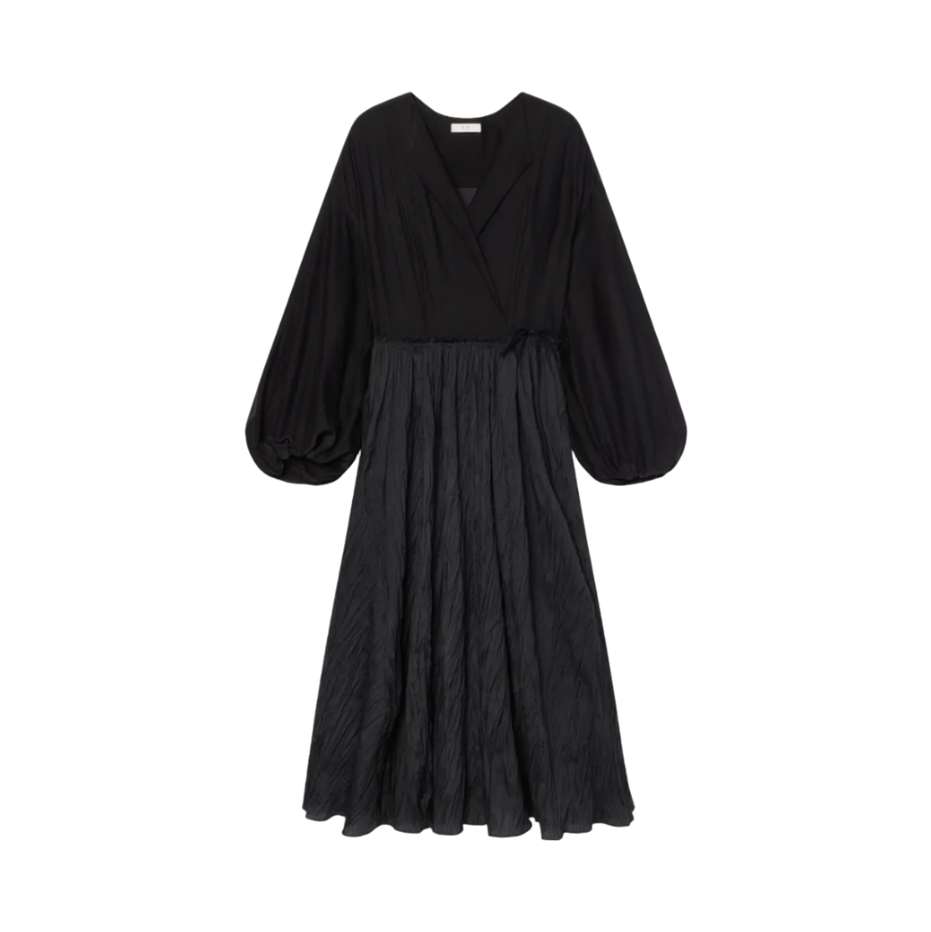 Plissé Wrap Long-Sleeve Dress