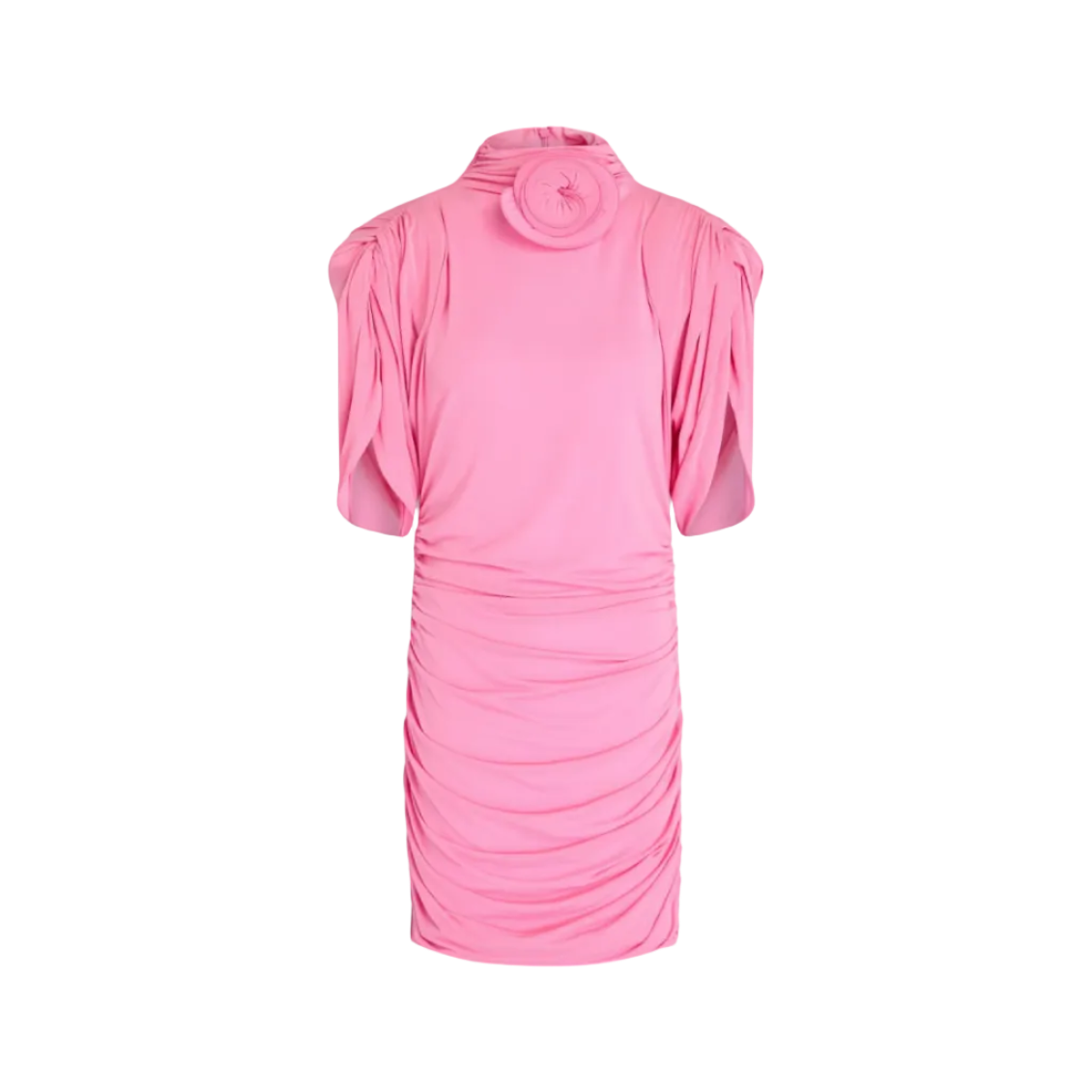 Floral-Appliquéd Ruched Jersey Mini Dress