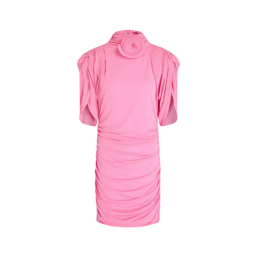 Floral-Appliquéd Ruched Jersey Mini Dress