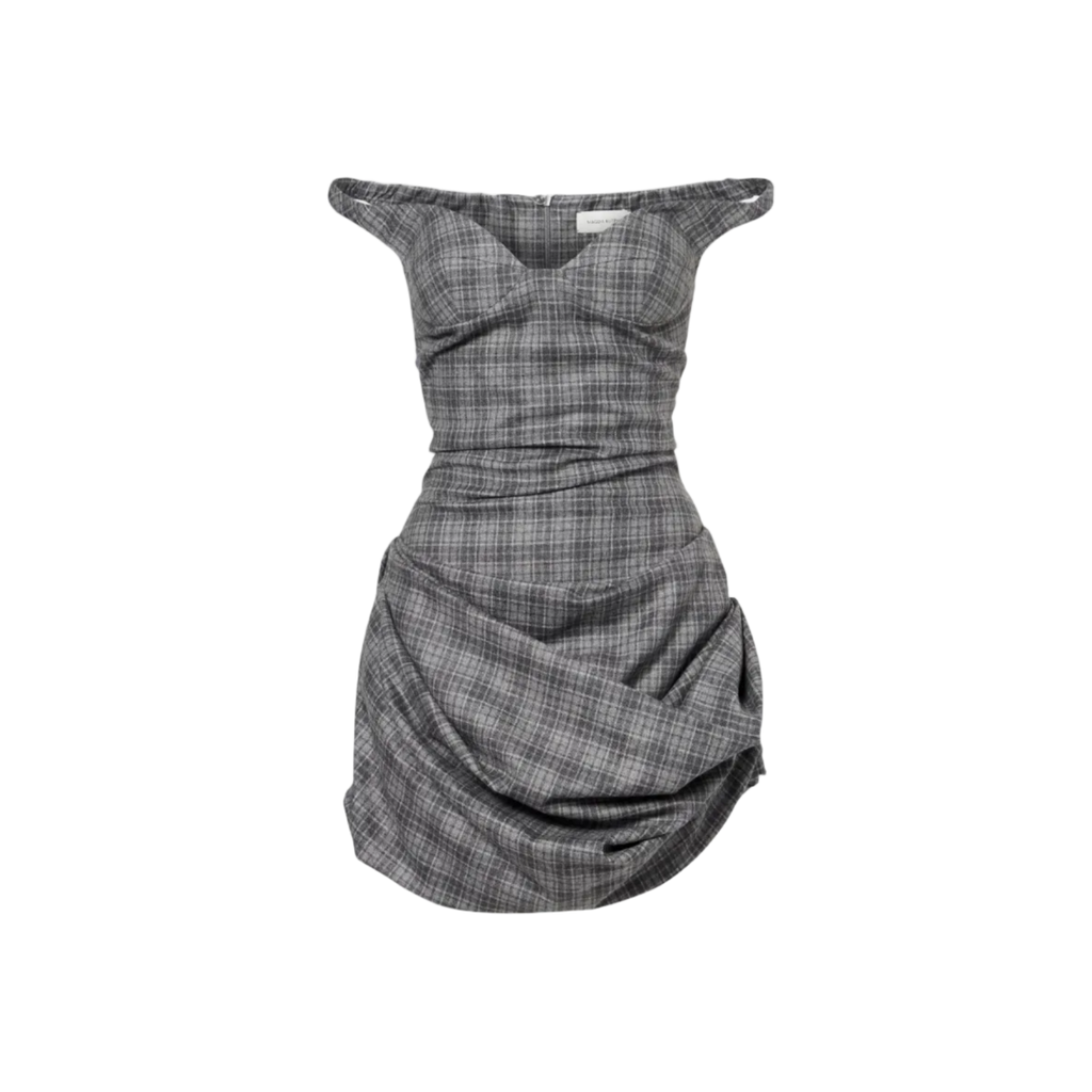 Ruched Off-Shoulder Wool-Blend Bustier Dress