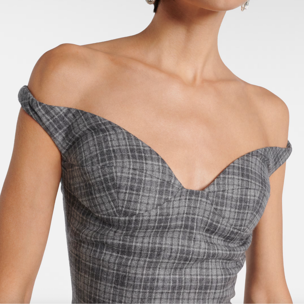 Ruched Off-Shoulder Wool-Blend Bustier Dress