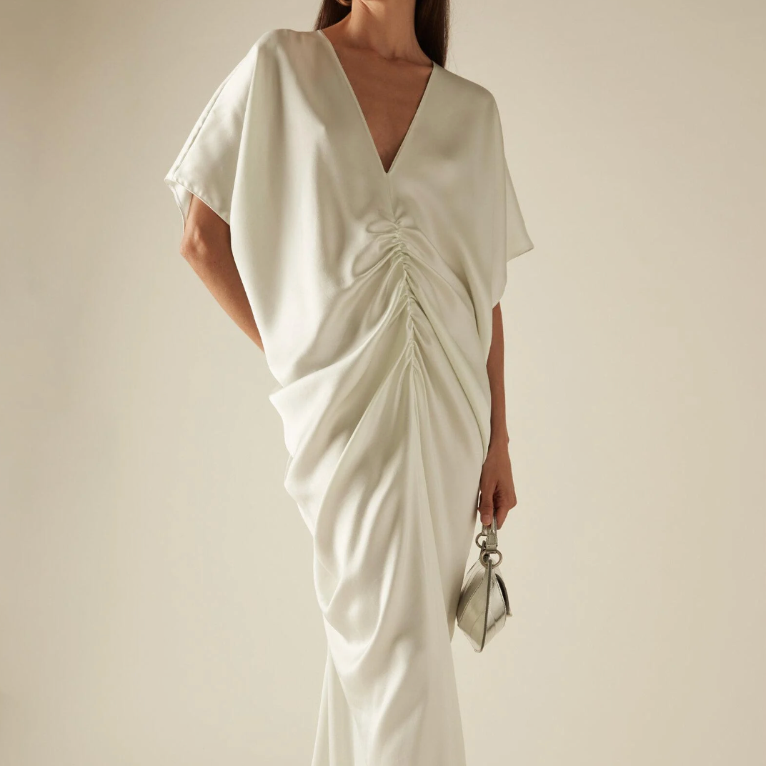 Draped Satin Caftan Gown