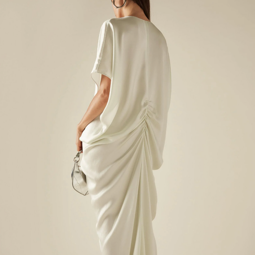 Draped Satin Caftan Gown