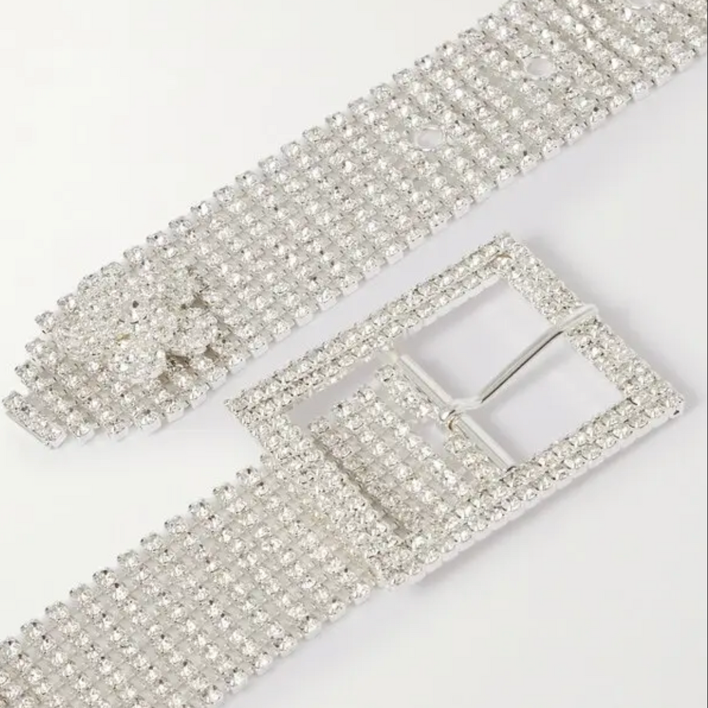 Silver-Tone Crystal Belt