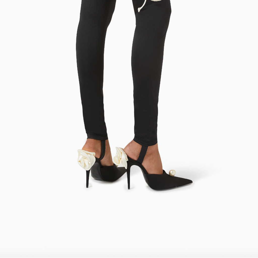 Point-toe 110 Flower Mules in Satin