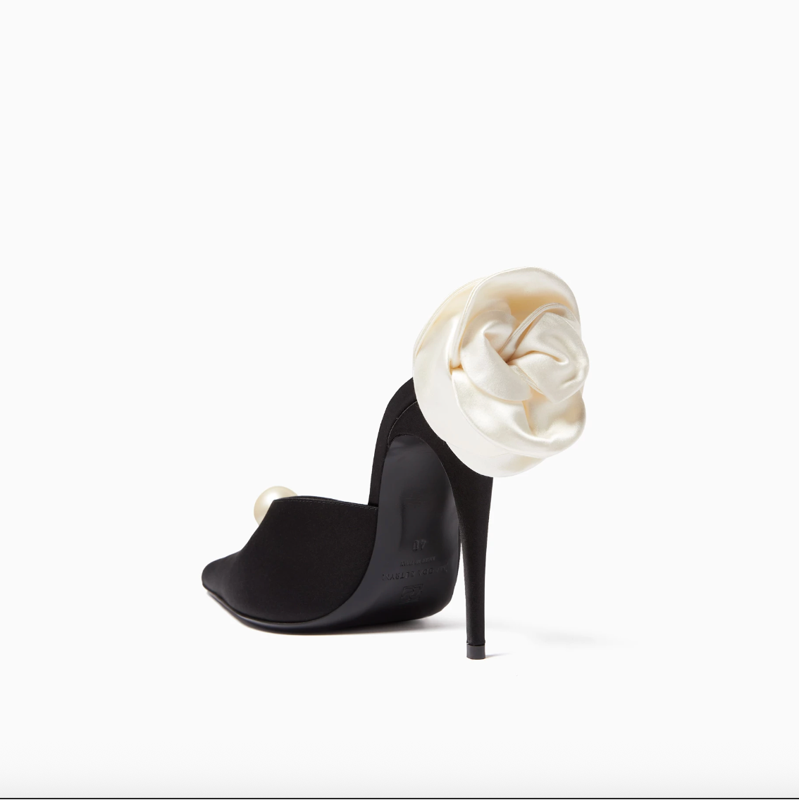 Point-toe 110 Flower Mules in Satin