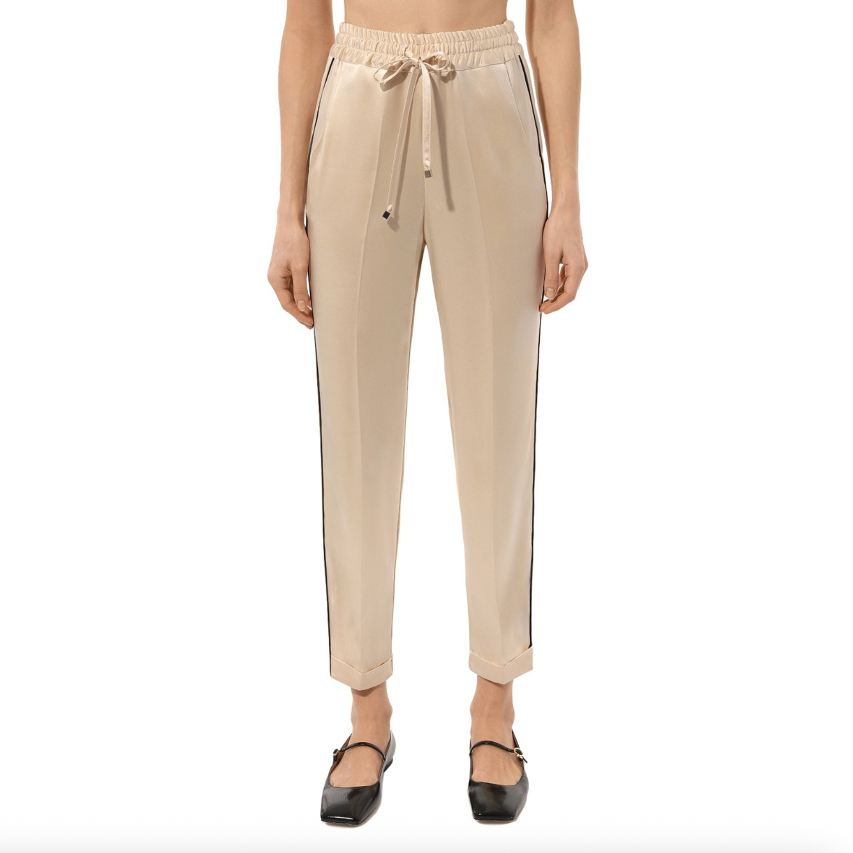 Kiton silk pants beige with black details