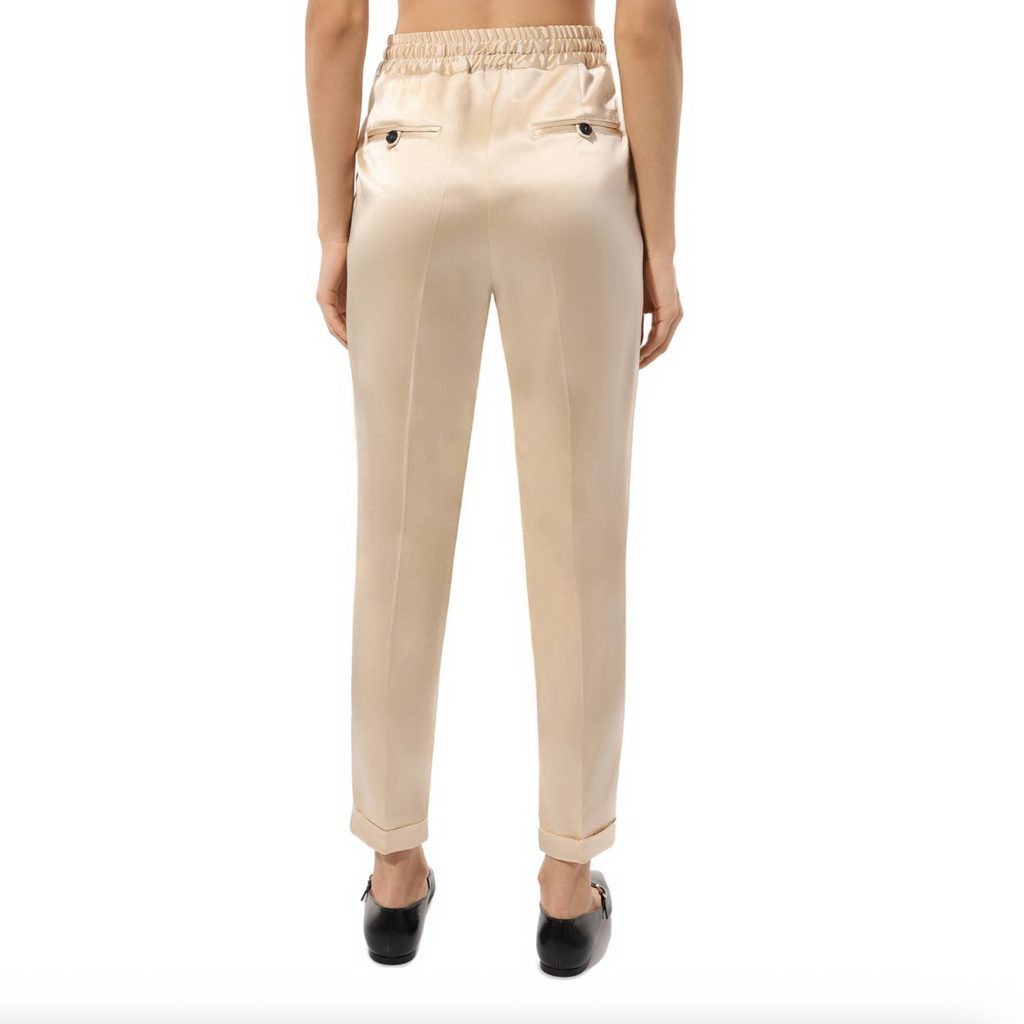 Kiton silk pants beige with black details