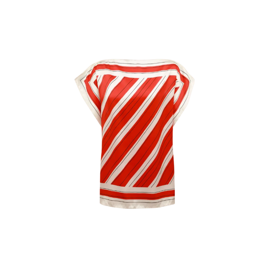 Red Printed Silk Blouse