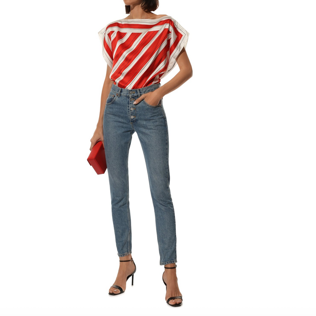 Red Printed Silk Blouse