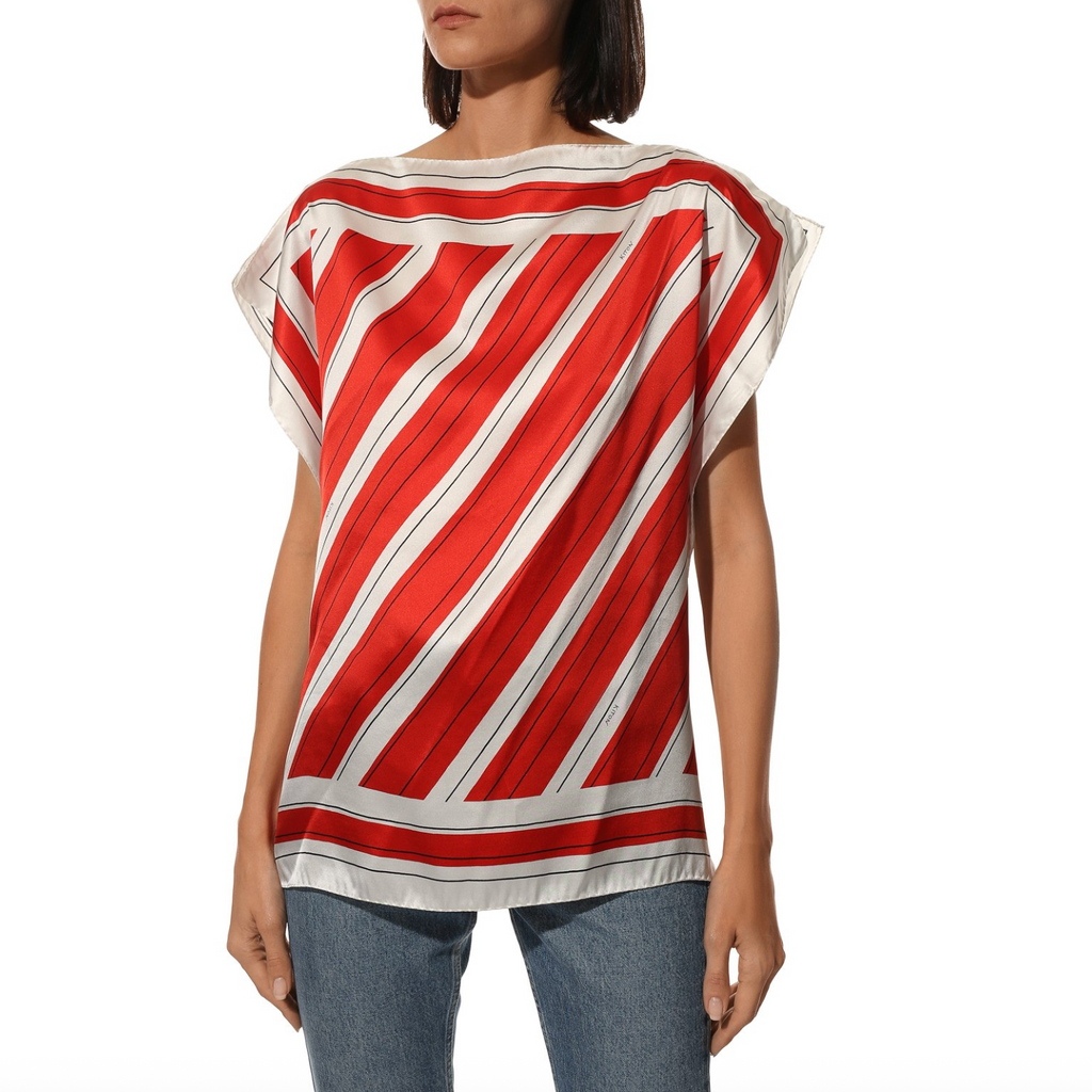 Red Printed Silk Blouse