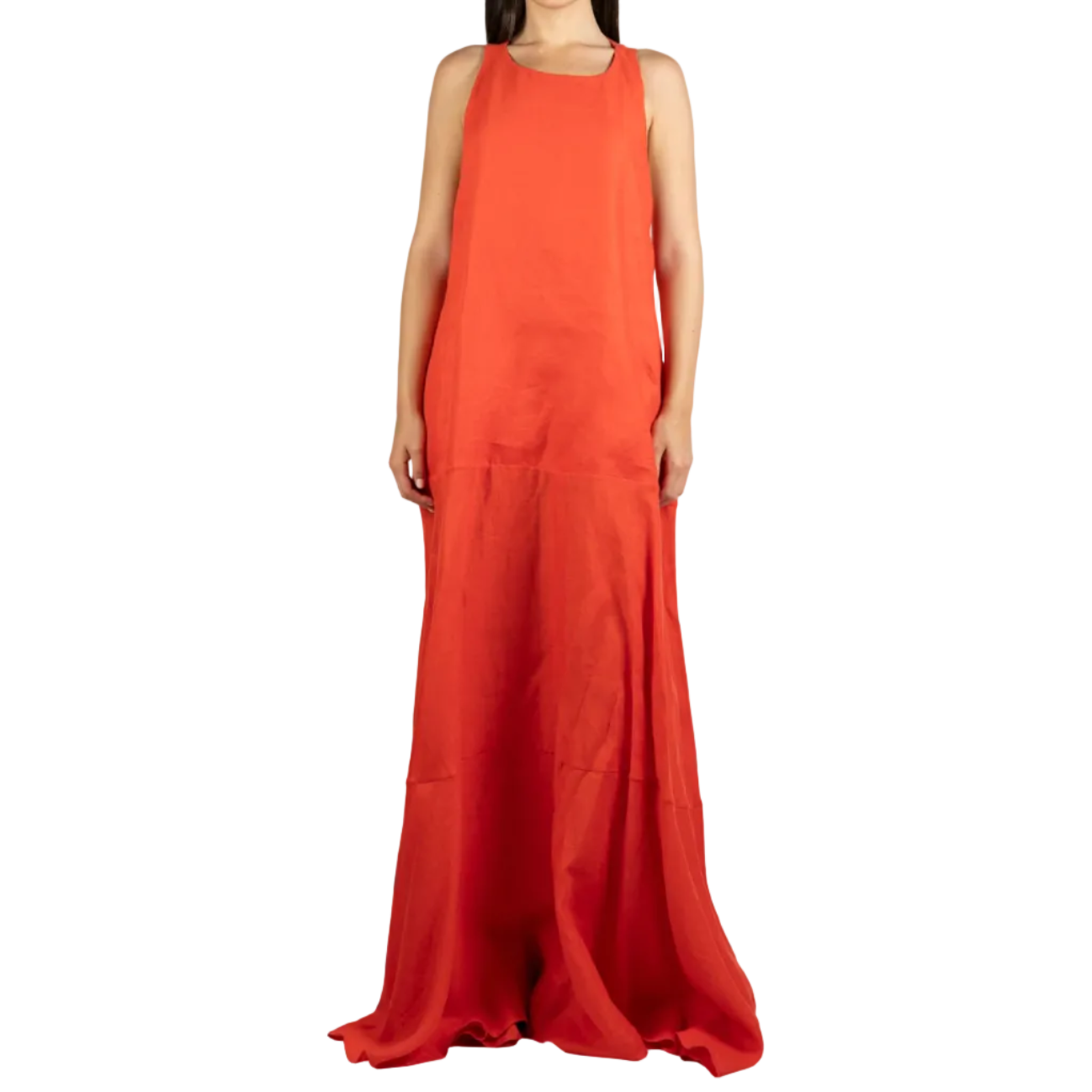 Red Linen Off-The-Shoulder Maxi Dress