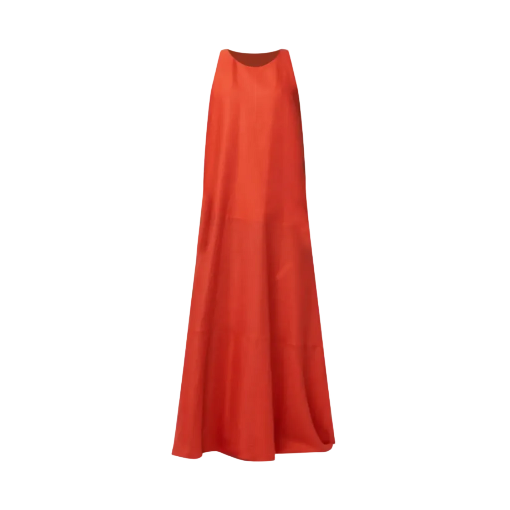 Red Linen Off-The-Shoulder Maxi Dress