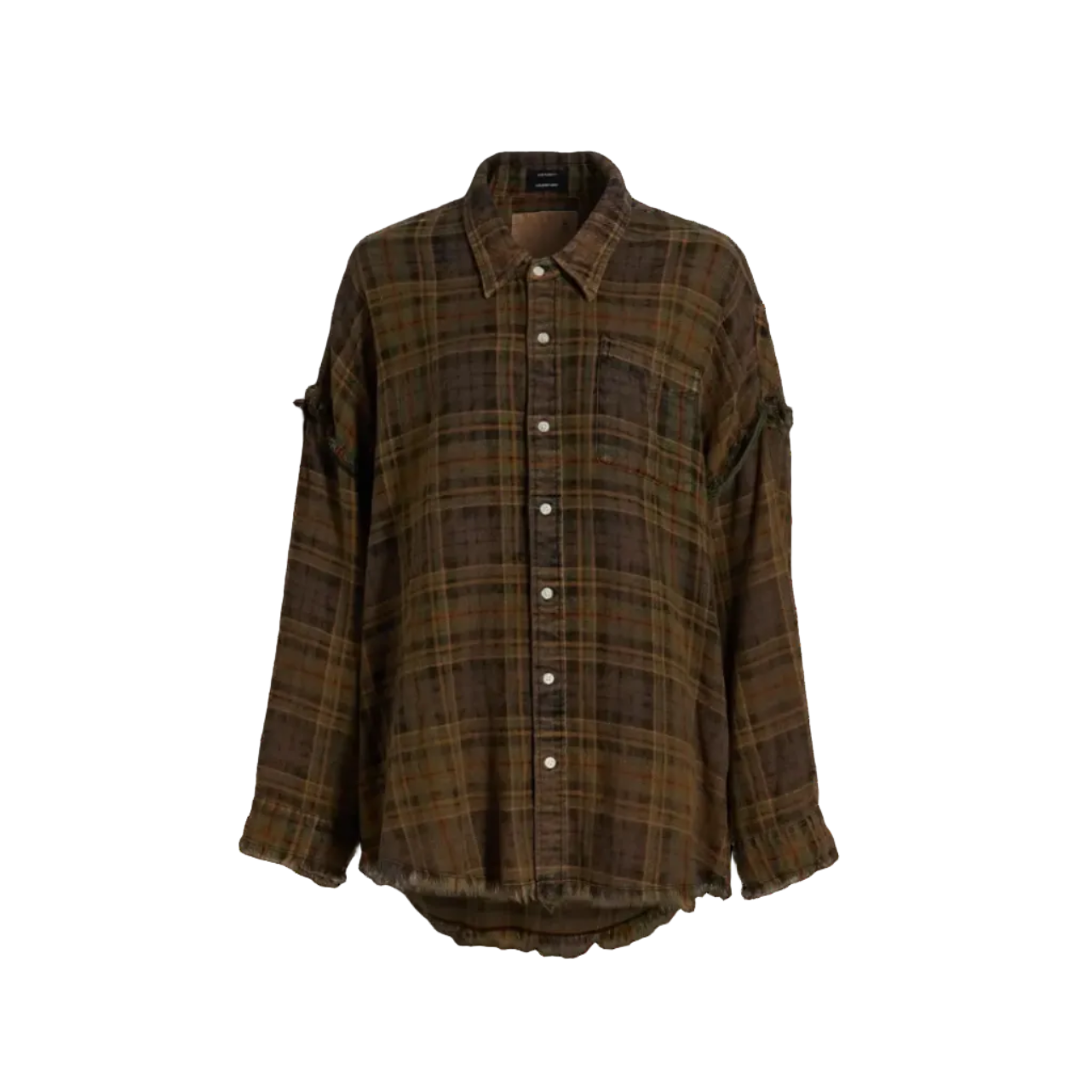 Shredded Seam Plaid Cotton Shirt