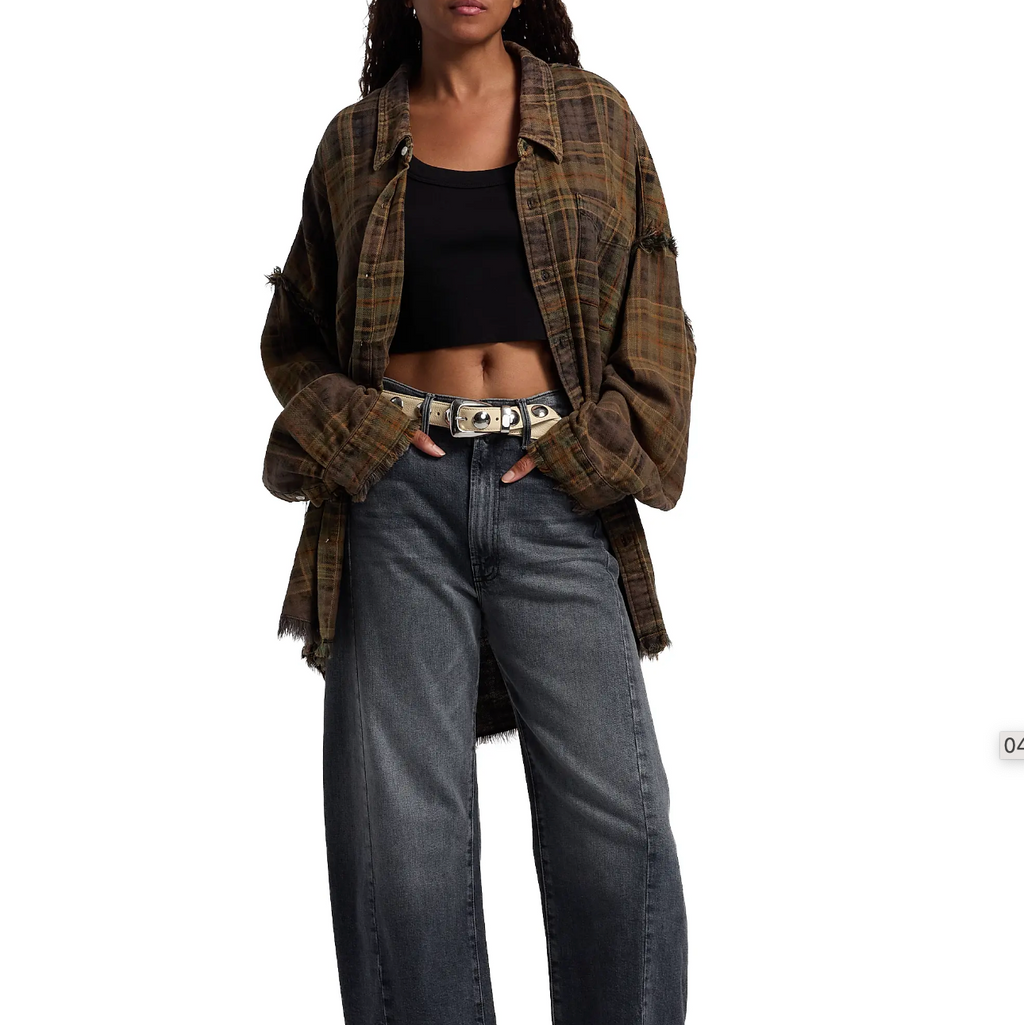 Shredded Seam Plaid Cotton Shirt