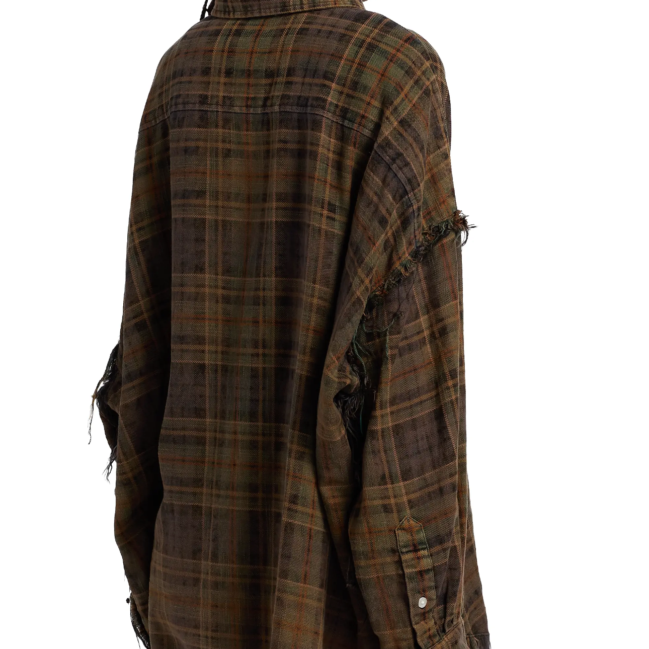 Shredded Seam Plaid Cotton Shirt