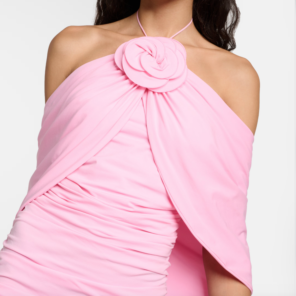 Floral-Appliqué Off-Shoulder Wrap Dress