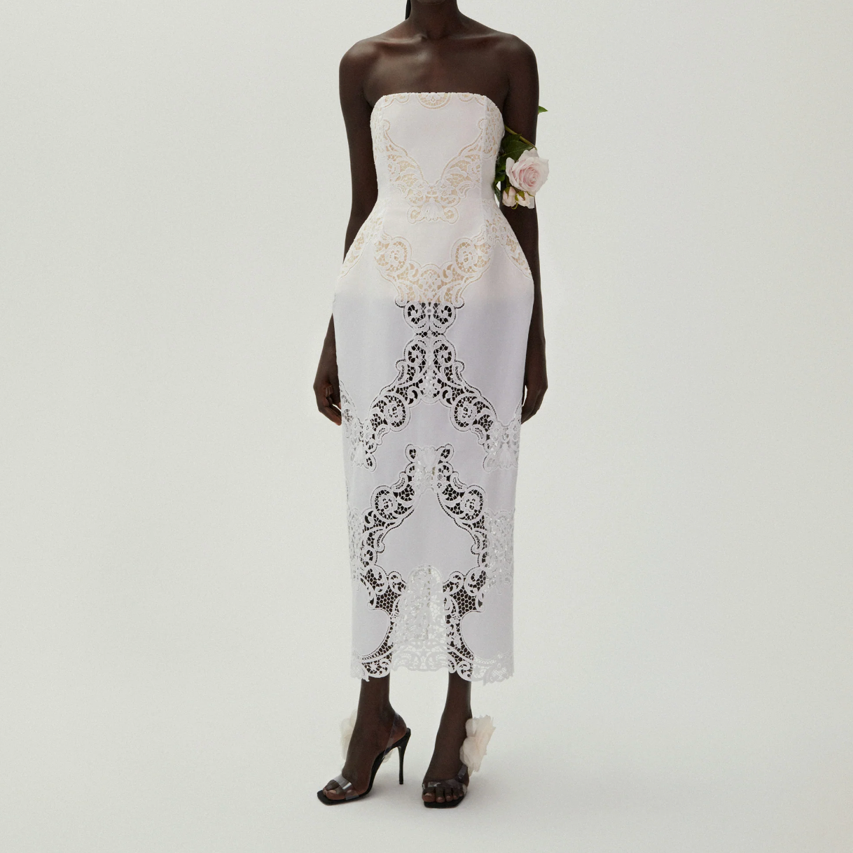 Strapless Hourglass Lace Corset Midi Dress