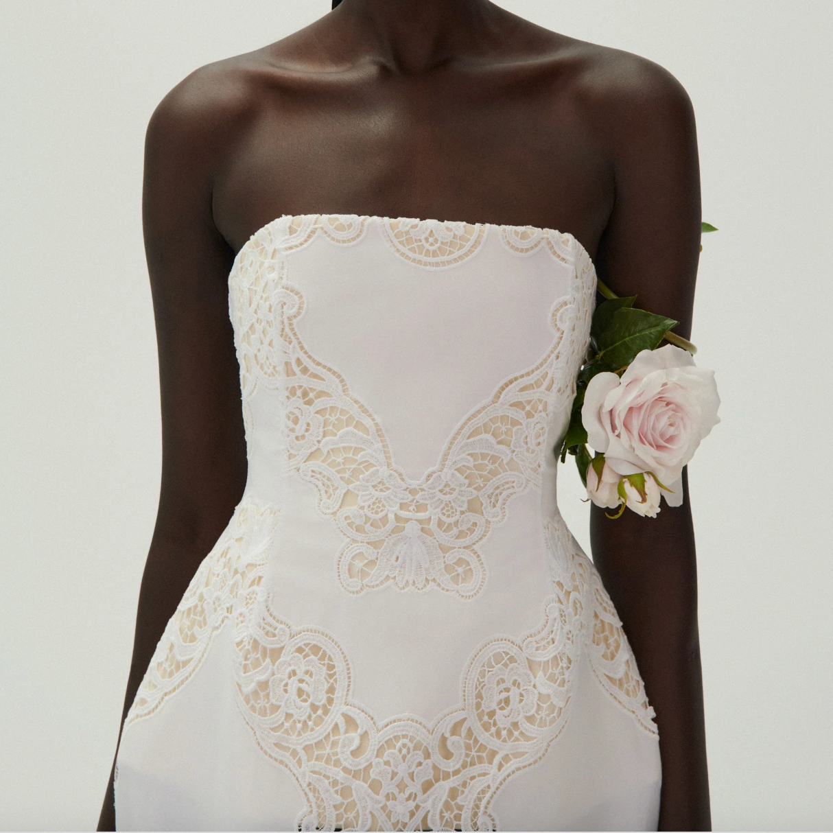 Strapless Hourglass Lace Corset Midi Dress