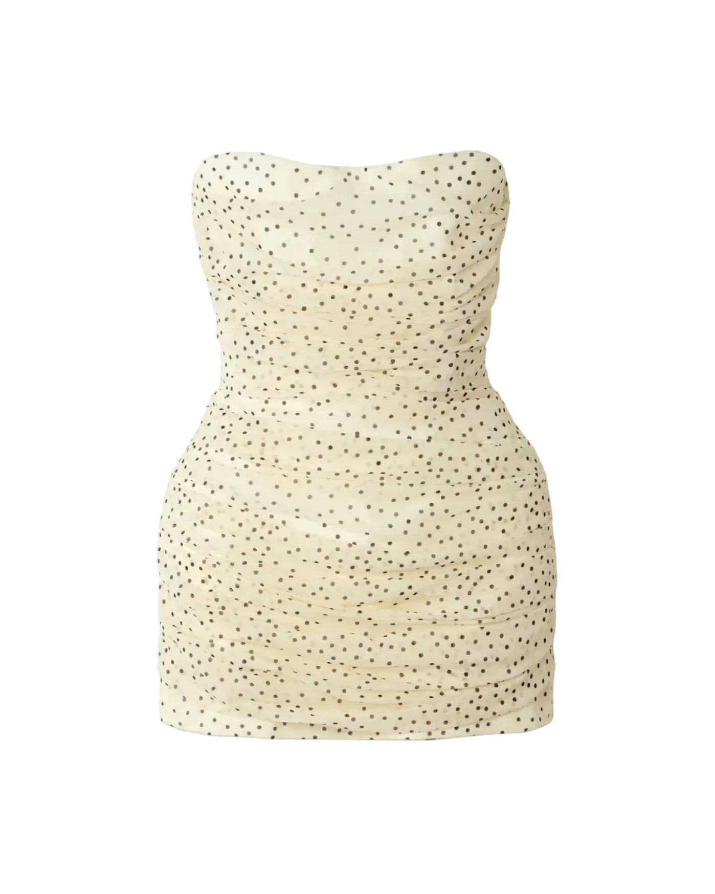 Strapless Ruched Polka-Dot Mini Dress