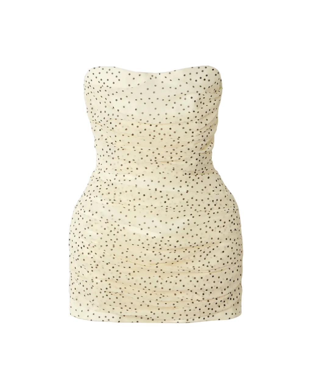 Strapless Ruched Polka-Dot Mini Dress