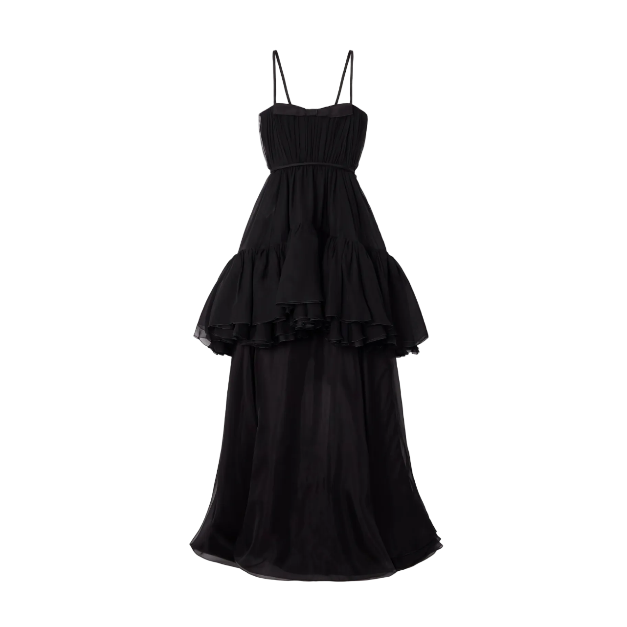 Layered Satin-Trimmed Silk-Chiffon Gown