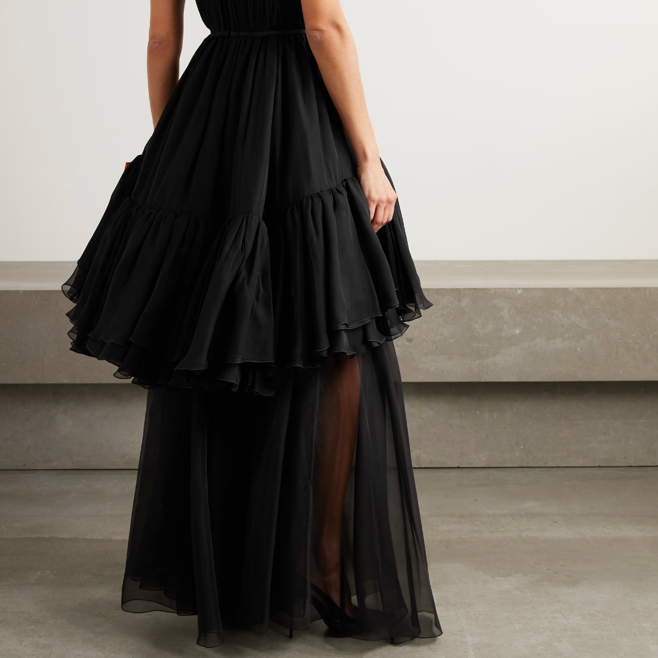 Layered Satin-Trimmed Silk-Chiffon Gown