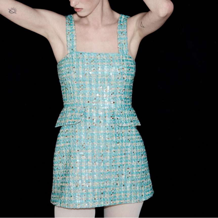 Sequin Tweed Mini Dress