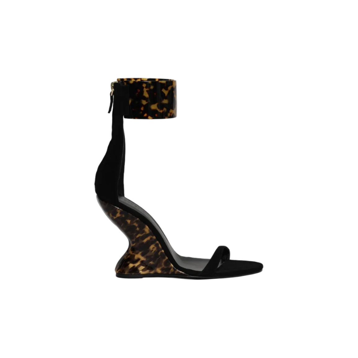 Black Tortoiseshell Leather Wedge Sandals