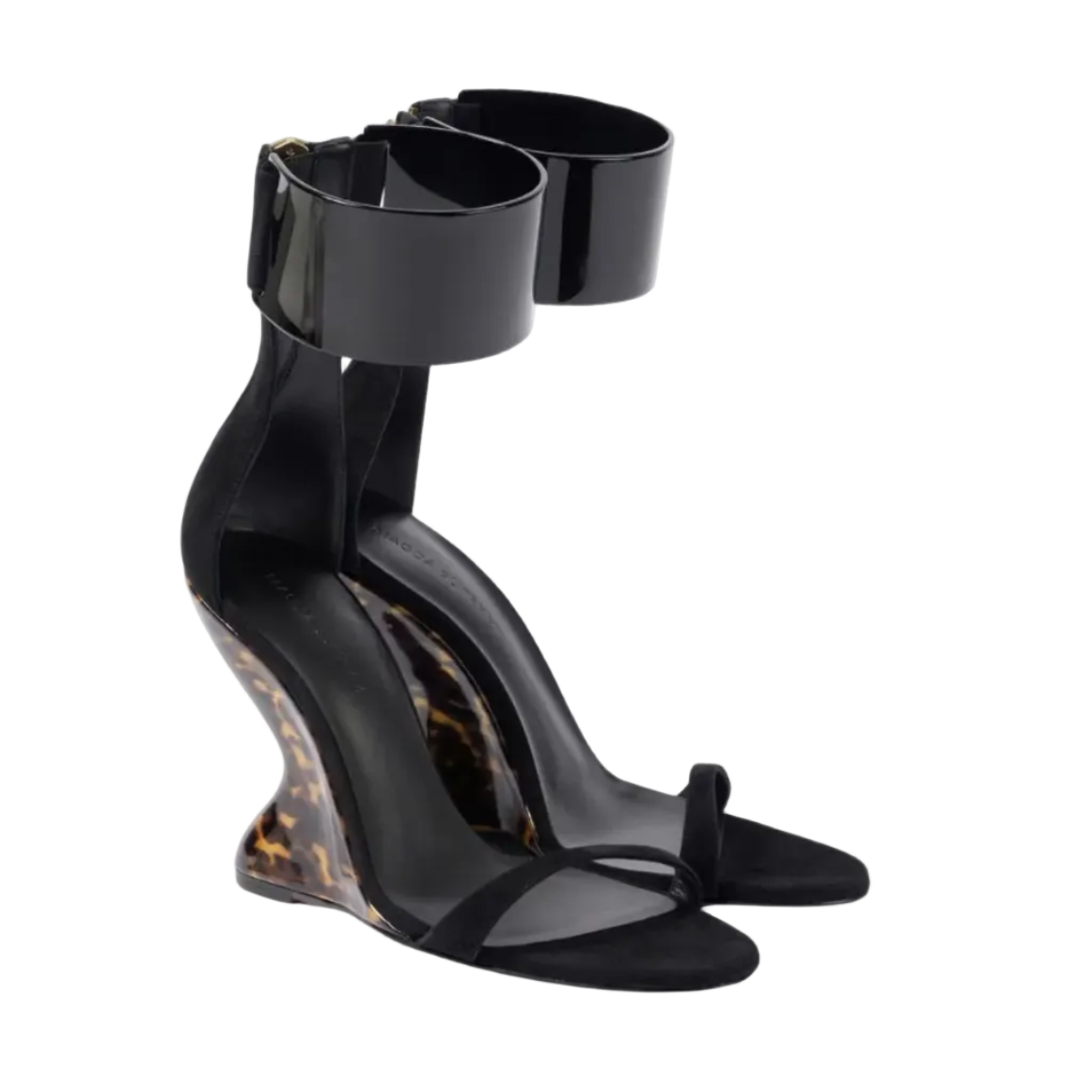 Black Tortoiseshell Leather Wedge Sandals