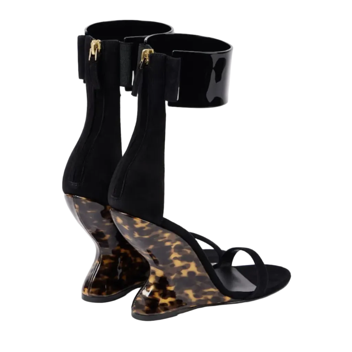 Black Tortoiseshell Leather Wedge Sandals