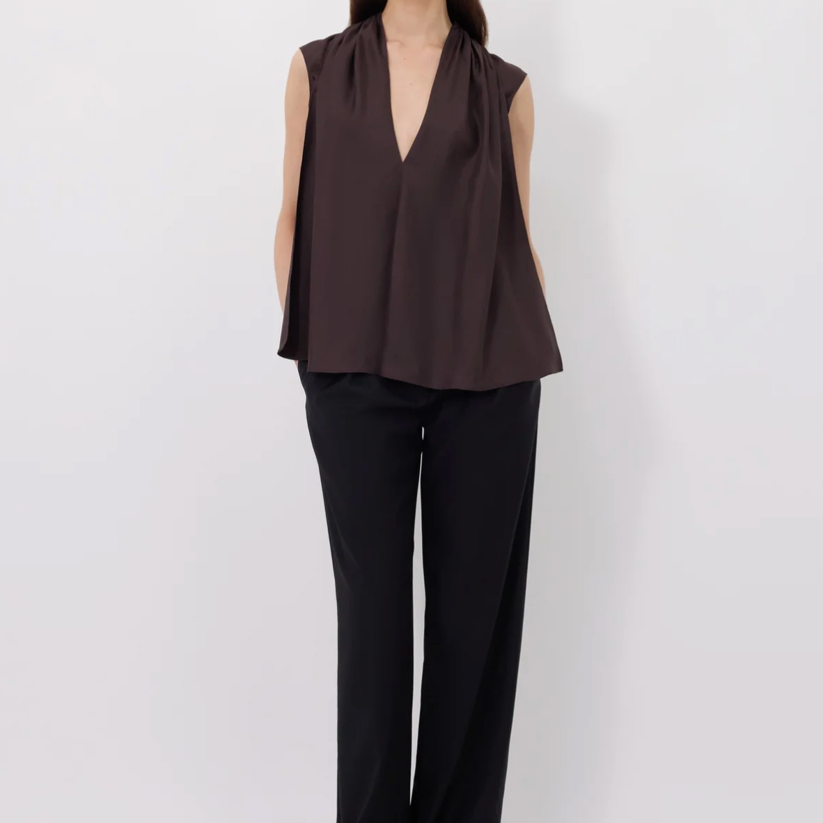 Sade Sleeveless Silk Twill Top