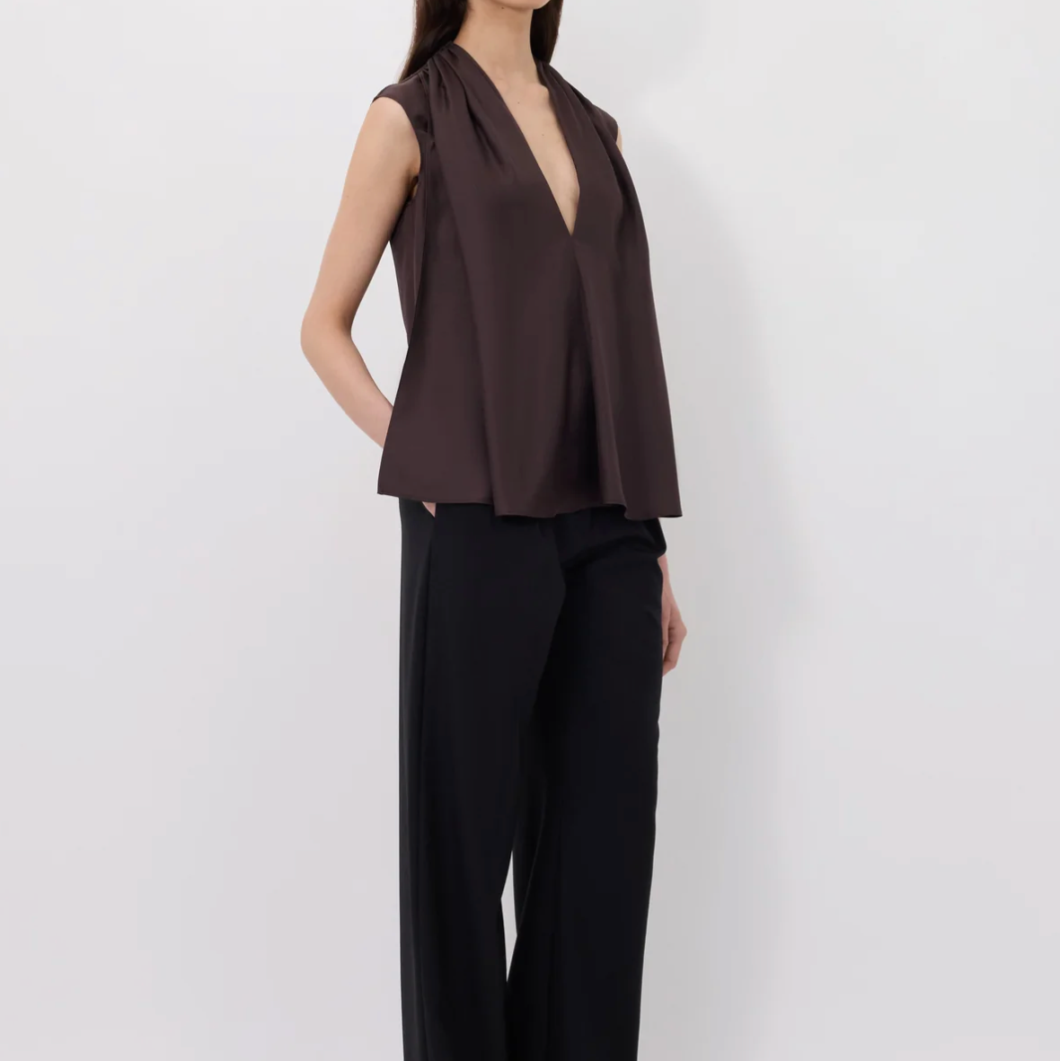Sade Sleeveless Silk Twill Top