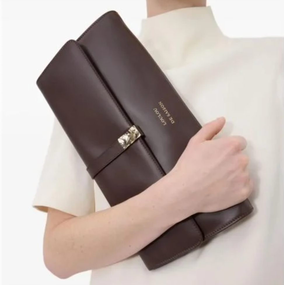 Brown Elmer Calf Leather Clutch