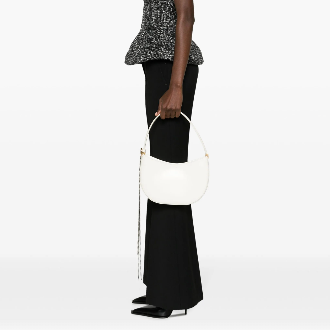 Cream White Medium Vesna Leather Shoulder Bag