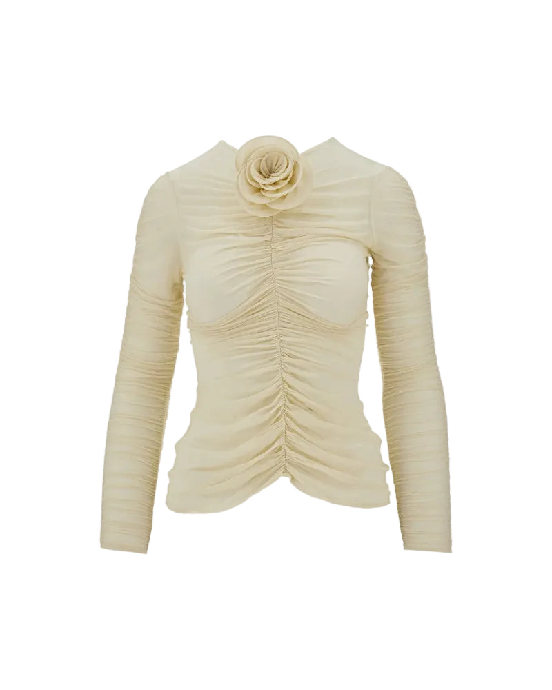 Floral-Appliqué Ruched Top