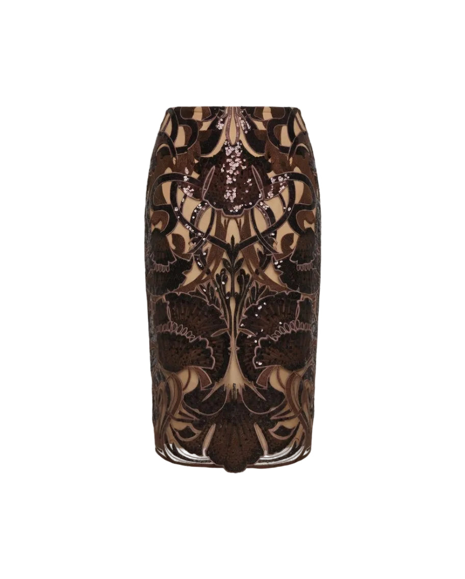 Sequin Floral Midi Skirt