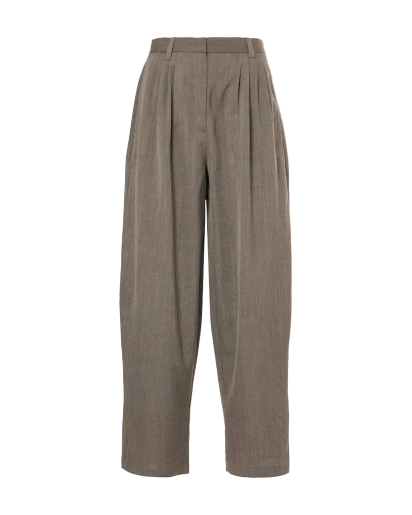 Wool-Blend Barrel-Leg Pants