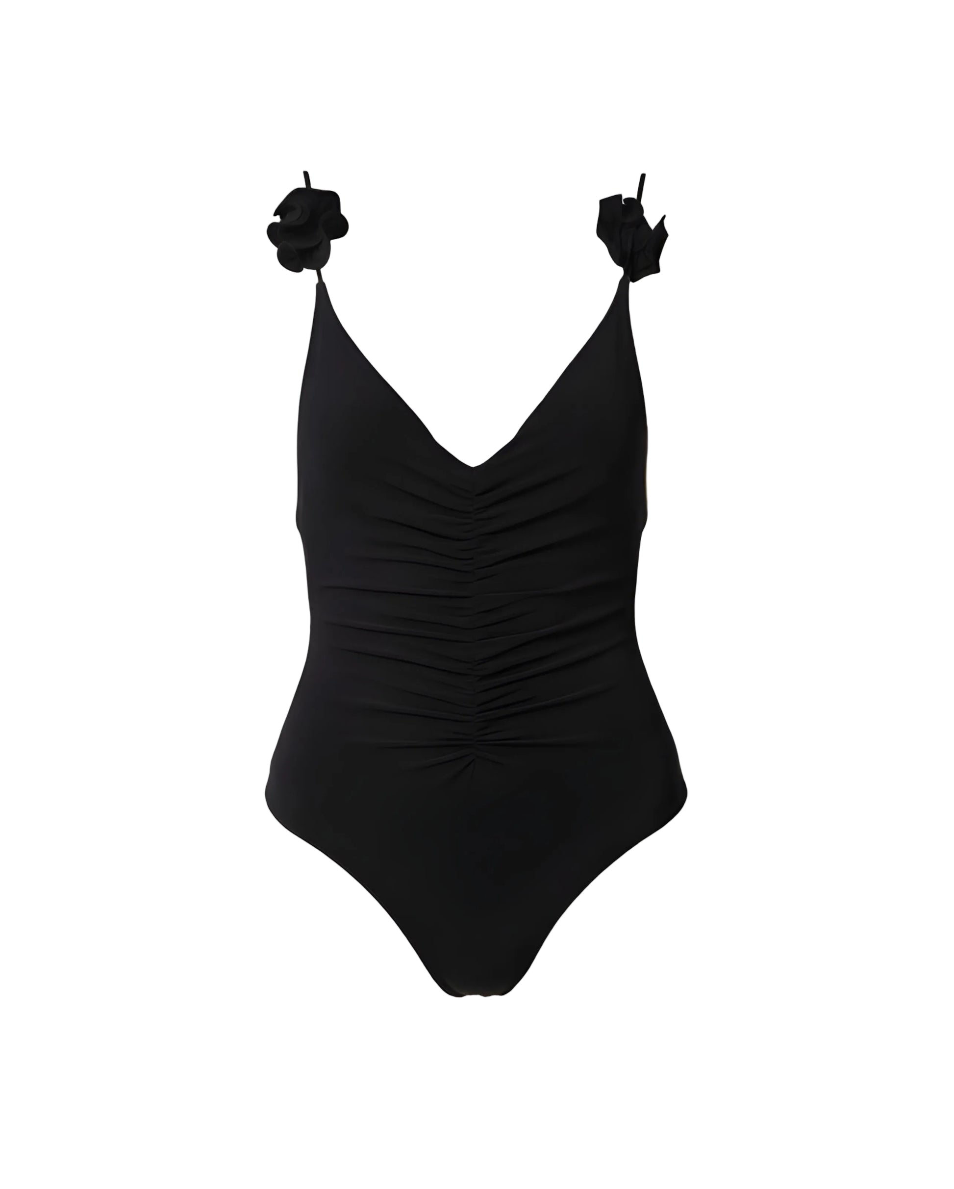 Black Swimsuit with Floral Appliqué