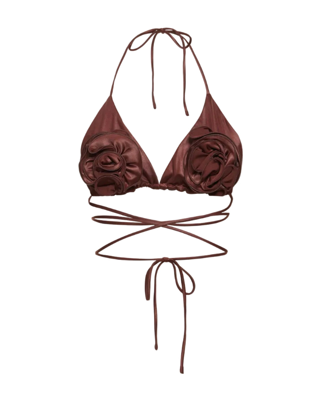 Floral-Appliqué Triangle Bikini Top