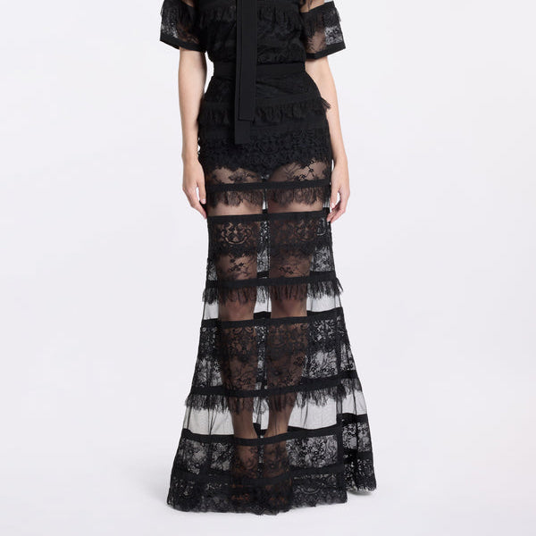 Elie Saab langer Spitzenrock schwarz