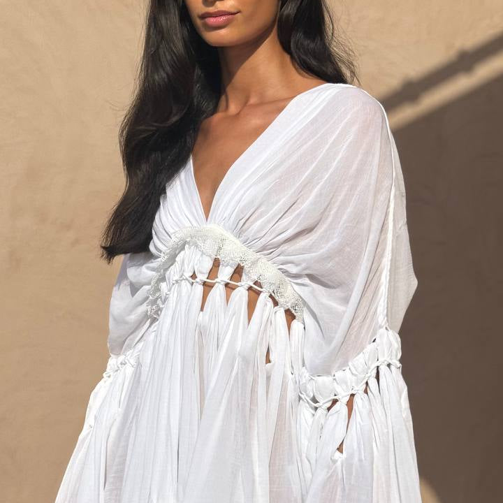 Fringe Cotton Muslin Mini Dress