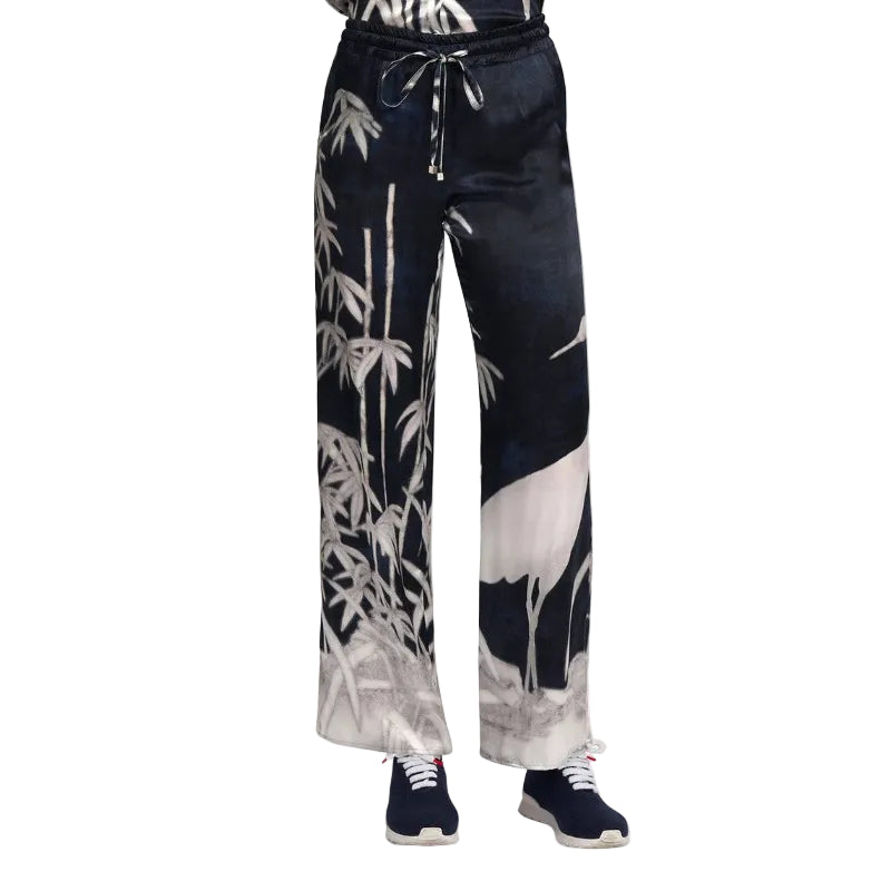 Kiton silk pants navy with bird