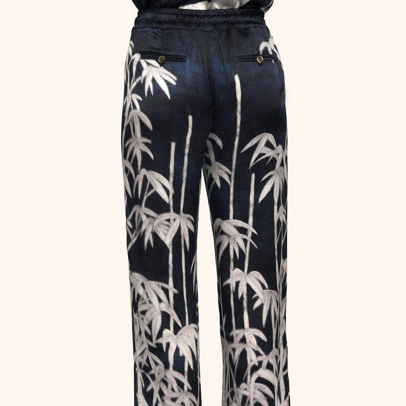Kiton silk pants navy with bird