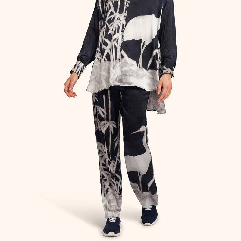 Kiton silk pants navy with bird