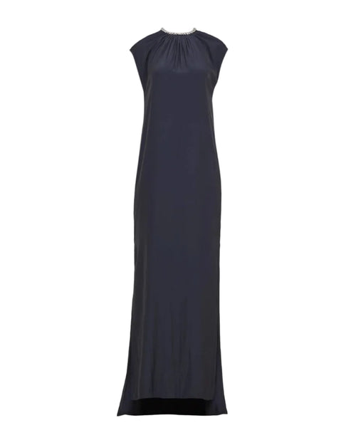 Embellished-Neck Gathered Dress