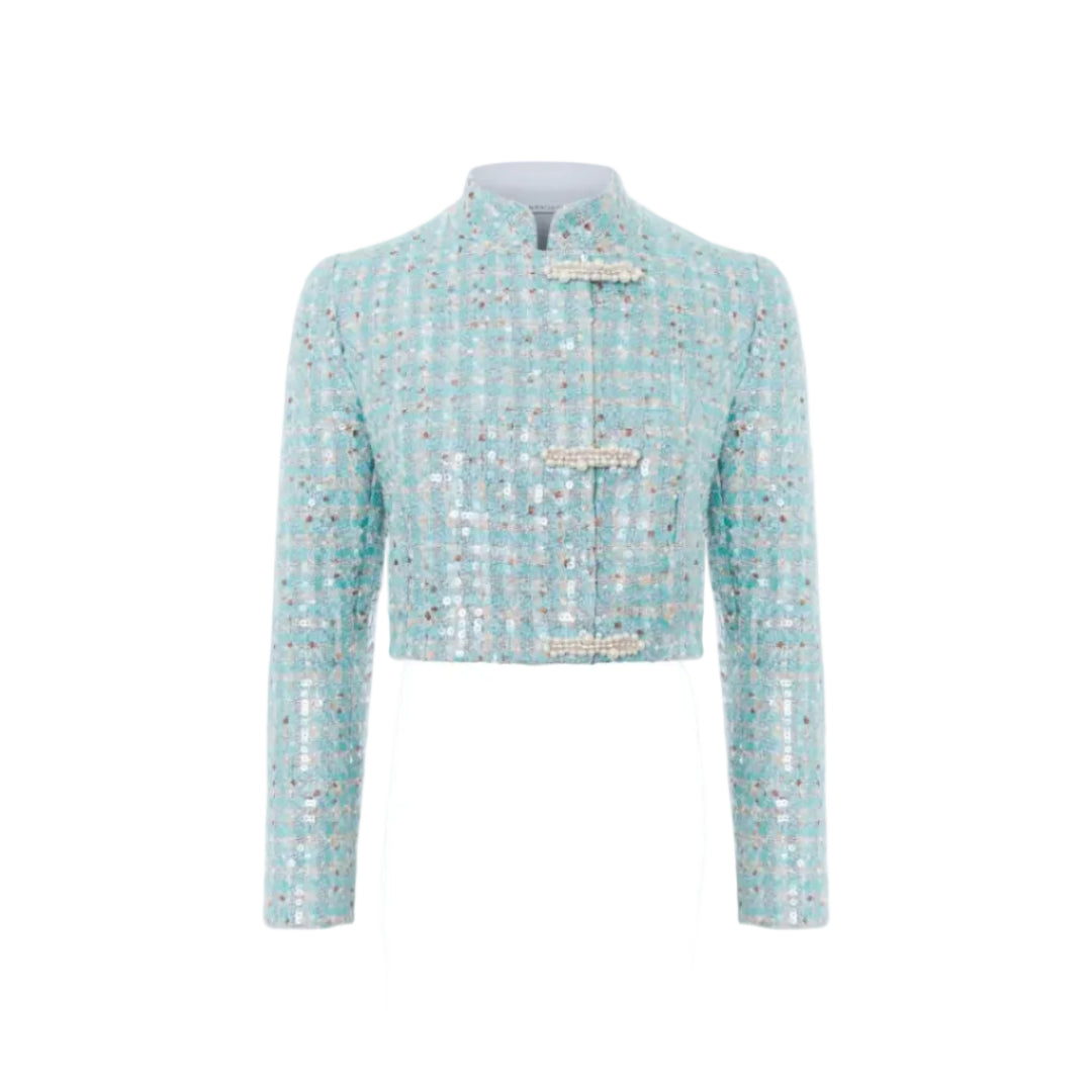 Cropped Tweed Jacket with Pearl Buttons