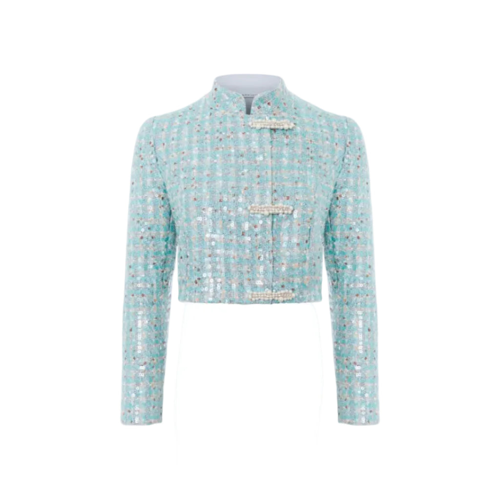 Cropped Tweed Jacket with Pearl Buttons