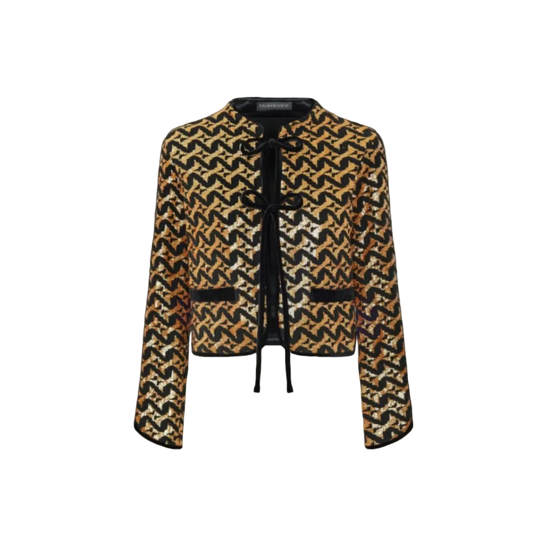 Sequin Zig-Zag Jacket with Velvet Ties