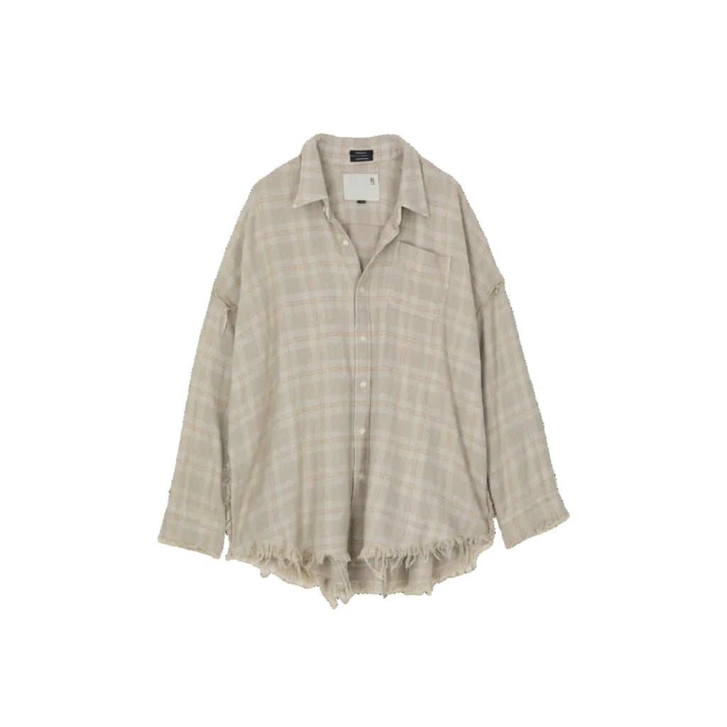 Shredded Seam Plaid Cotton Shirt